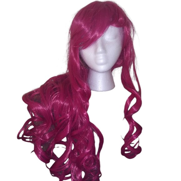 Pink Long Hair Curly Wig 20 Inch with Bangs Cosplay Costume Fuchsia Hair Wig - Picture 1 of 8